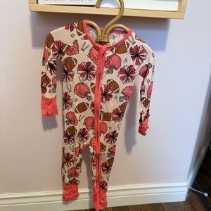 Pink Football Zip Sleeper | 6–12 Months | Game Day Read